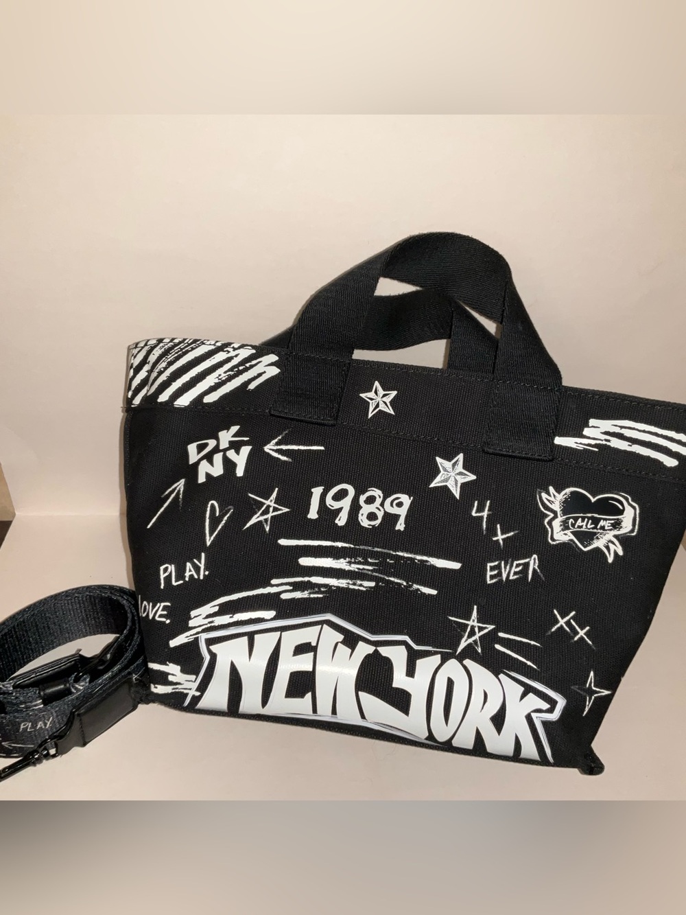 DKNY Brady Small Crossbody Tote Bag Unisex Canvas Graffiti New York Messenger